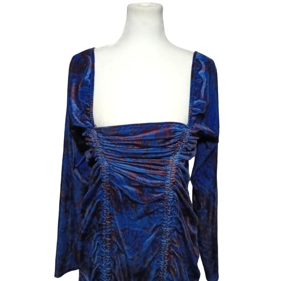 Wild Fable Dress Womens Size XXL Blue Purple Velvet Long Sleeve Ruched Bodycon - Picture 3 of 11